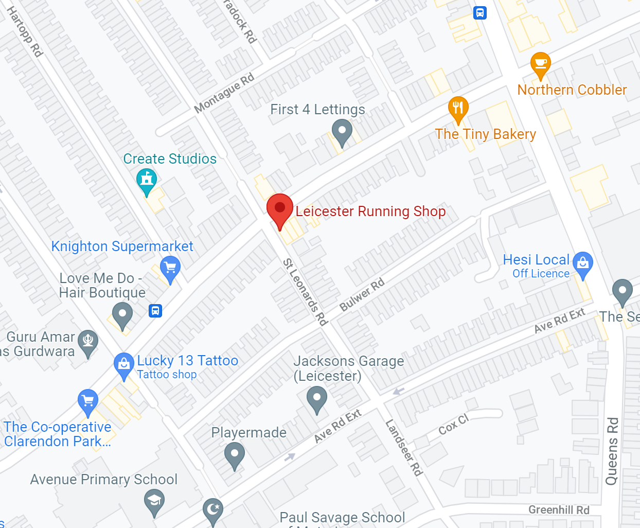 Leicester Running Shop map