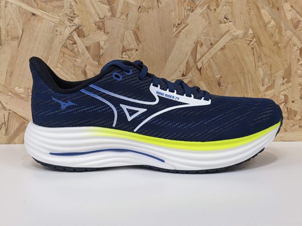 Mens Mizuno Wave Rider 29 J1GC250352 Estate Blue White Lightning Yellow